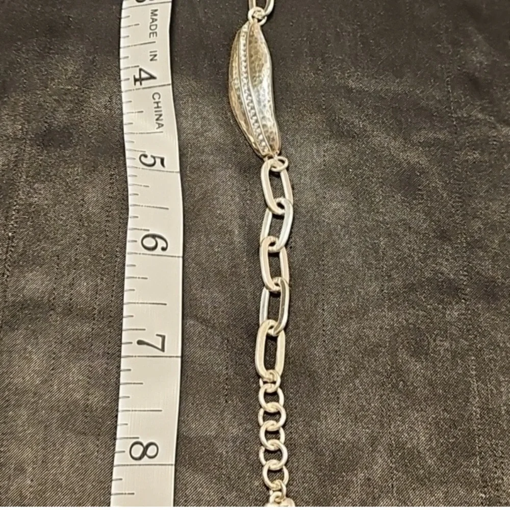 Brighton Silver-Tone Hammered Bar Bracelet with Crystal Row